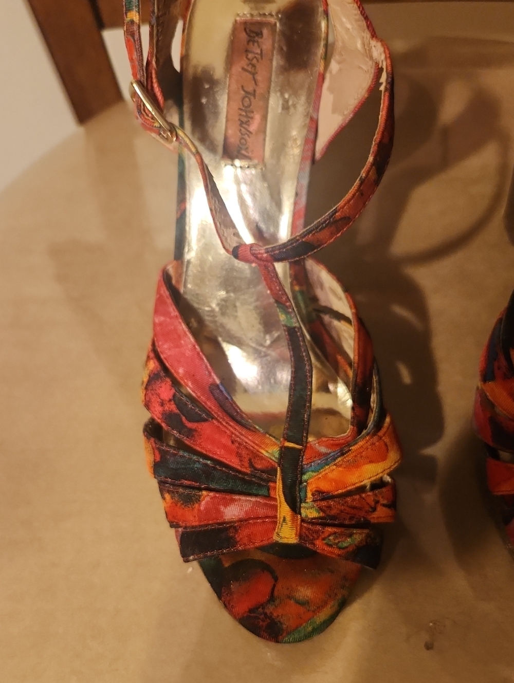 Betsey Johnson Orange Multi T-Strap Floral Print Heels